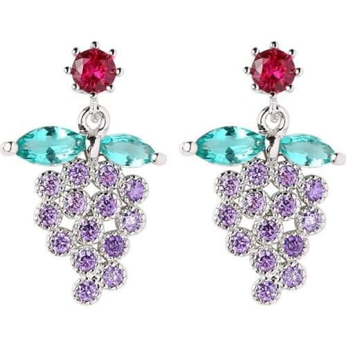 2021 Hot Sale Real Plant Pendientes Grapes Earrings Lovely Fruit Eardrop Joker Brief Paragraph Female Kolczyki Jewelry