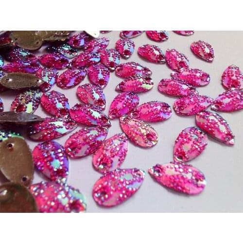 80pcs 10*18mm Water drop shape rose red AB colour rhinestones sew on crystal strass hand sewing for dress