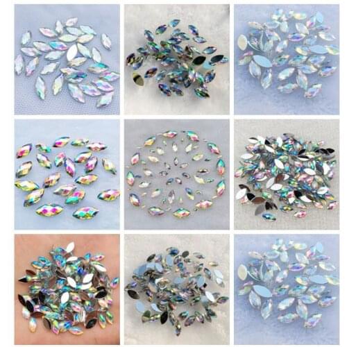 YUSDTSHA White AB color Crystal Flat Back Horse Eye Rhinestones Acrylic Gems Glue Beads Non Sewing Crystal Stones for Crafts