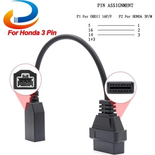 Car Diagnostic Auto Tool OBD2 16Pin Extension Cable OBD to OBD2 Connector Adapter Auto For Honda 3pin HDS OBD 2 Diagnostic Cable