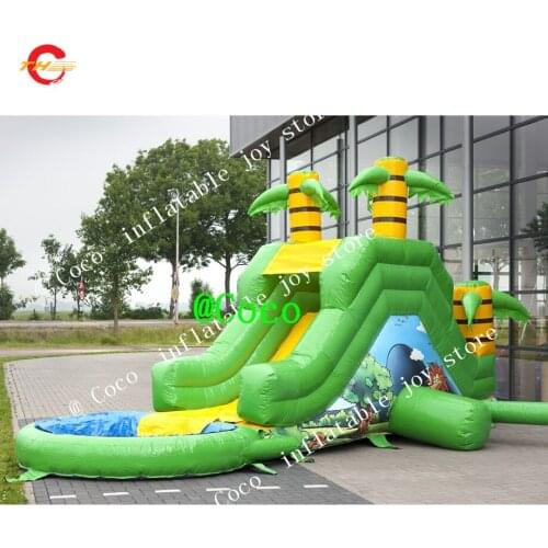 Free ship to door,5x3x4m Inflatable tropical theme bouncer slide for kids, good quality inflatable water slide