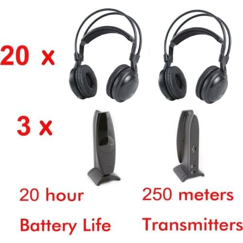Professional Ultra low bass 20pcs Silent disco Wireless headphones and 3 transmitters- for silent party meeting DJ and so on