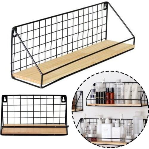 Wooden&Iron Wall Home Decor Wall Shelf Wall Mounted Storage Rack For Kitchen Bedroom Kids Room Decoration Wooden Holder