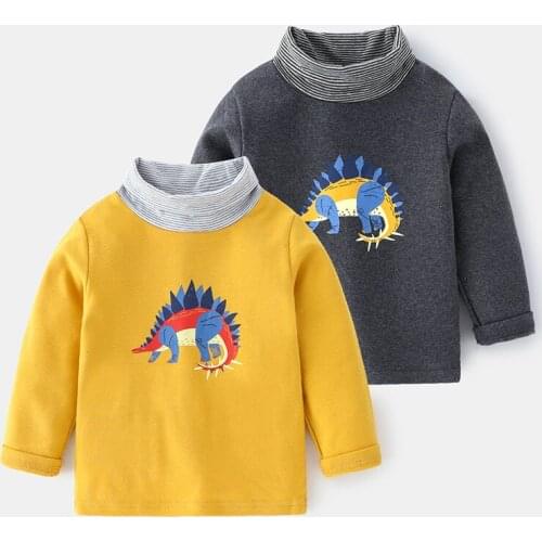 Childrens Clothing Autumn Winter Boys Turtleneck Bottoming Shirt Cotton Dinosaur Print Warm T Shirt for Toddler Kids Baby Tops