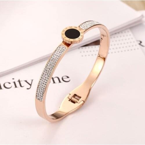 Hot Sale 316 Stainless Steel Rose Gold Bracelet Bangle Crystals High Quality Shell Bangle for Women Jewelry Gift