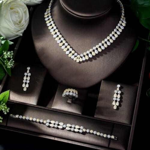 HIBRIDE New Fashion 2 Tones AAA Cubic Zirconia Women Jewelry Set Bridal Weeding Necklace and Earring Set parure bijoux N-1127