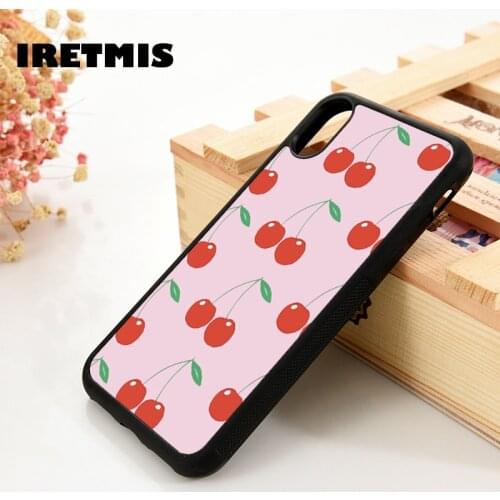 Iretmis 5 5S SE 6 6S TPU Silicone Rubber phone case cover for iPhone 7 8 plus X Xs 11 Pro Max XR cherries pink Logo