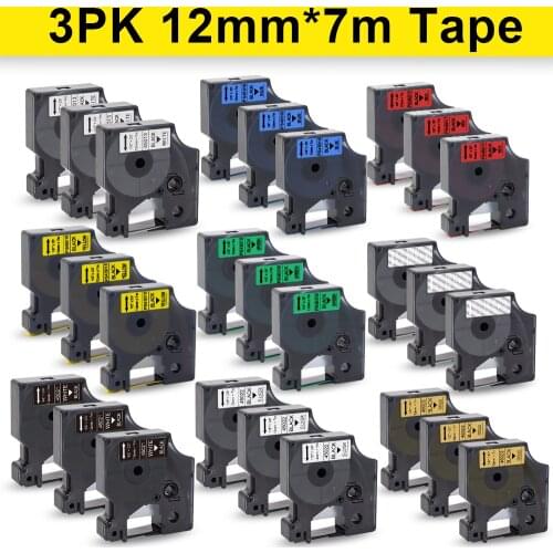 Labelwell 3Pcs Compatible 45013 45010 45018 for Dymo D1 12mm label tape 45019 45021 45022 For Dymo LabelManager 160 280 260P 100