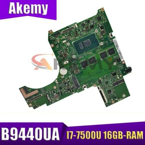Akemy B9440UA Laptop Motherboard with 16GB-RAM I7-7500U For ASUS PRO B9440 B9440UA B9440U Original Mainboard motherboard test ok