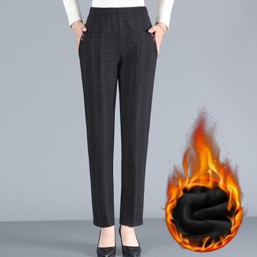 Midd Aged Women Trousers High Waist Straight Casual Pants Solid Autumn Winter Warm Thicken Velvet Pant Pantalon Femme Plus Size
