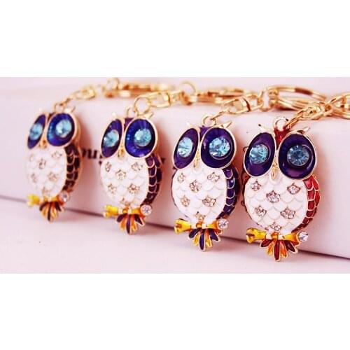 Fashion Jewelry Keychain Owl Rhinestone Personality Couple Bag Gift Pendant Car Pendant Memorial Gift Car Keychain Wholesale