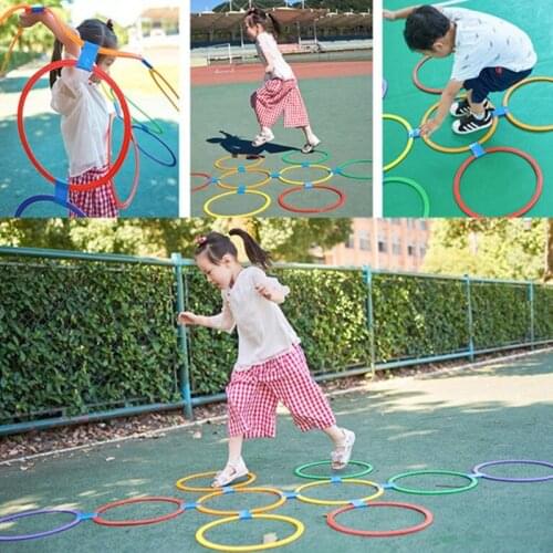 Children Games Hopscotch Jump Rings Set Outdoor Fun Game Jumping Ring Kindergarten Indoor Sensory Training Teaching Sports Toys