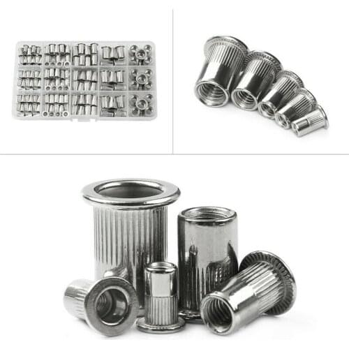 100/150/200 Pcs Aluminum Alloy Rivet Nuts Flat Head Rivet Nuts Set Nuts Insert Riveting M3 M4 M5 M6 Nut Sets Kit