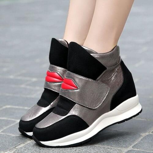 Autumn and winter new big lips increased womens shoes plus velvet wedge heels student casual shoes comfortable warm shoes