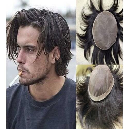 Mono and NPU Men Toupee 6'' Natural Black Remy Human Hair Replacement Systems Mens Capillary Prosthesis Hair Unit For Male
