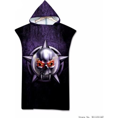 3D Horror Flame Skull Print Hood Beach Towel Adult Summer Swim Super Fiber Bath Towel Travel Bathroom Quick Dry Bathrobe