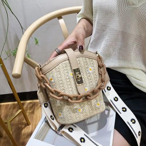Casual Chains Woven linen Bucket Bags Women Messenger Bag Rattan Bags Beach Lady Travel Purses and Handbags Shoulder Bag Bolsa