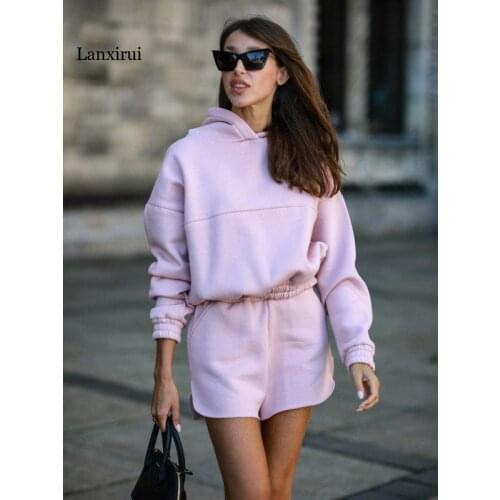 Pullover Womens Oversized Pocket Loose Tracksuit Casual Hooded Shorts Suit Female Spring Autumn Sport Short Pant Ladies 2 Piece