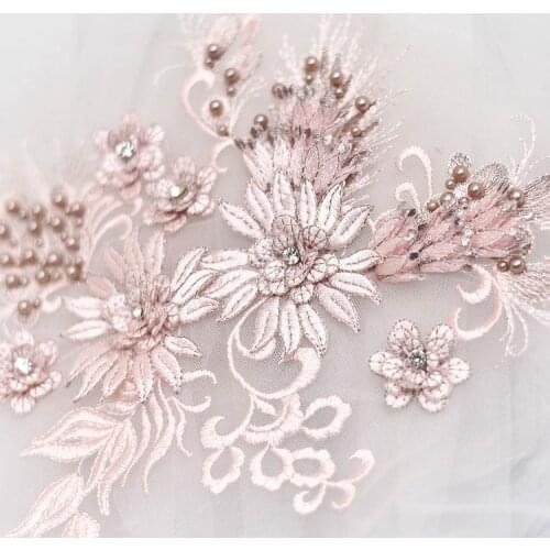 Multicolored nail bead hand sewing drill embroidered lace flower slice lace wedding dress DIY material performance clothing deco