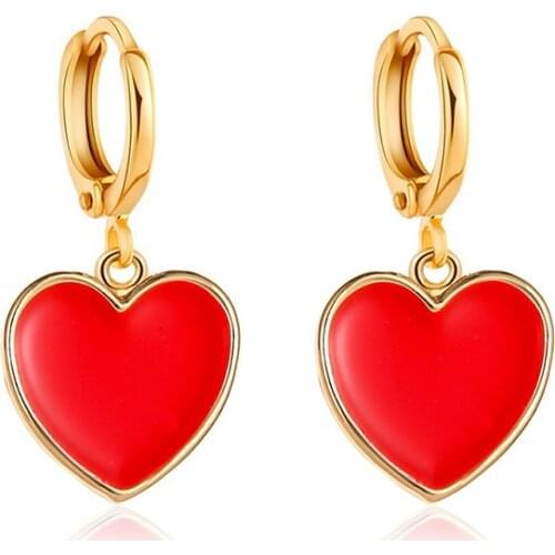 Romantic Girl Red Heart-shaped Pendant Earrings Charming Womens Wedding Party Ear Clip Jewelry Fashion Valentines Gift