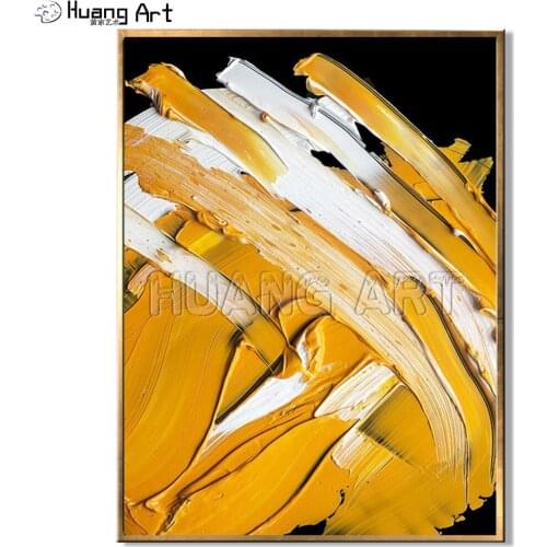 Hand-painted Yellow Color Thick Oil Abstract Knife Oil Painting on Canvas for Living Room Decor Texture Abstract Hang Painting