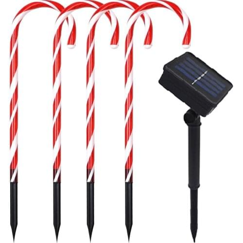 Solar Christmas Light Christmas Candy Cane Pathway Lights 2021 Christmas Decoration For Home Garden New Year Holiday Lights