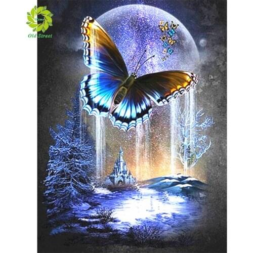 Old Round Drill Modern Home Decoration Diy Diamond Painting Cartoon butterfly & Moon Needlework Full Diamond Embroidery Painting