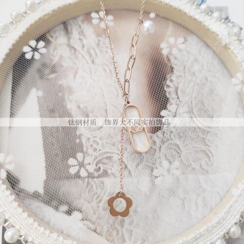 Trendy Titanium Steel Flower Charm Pendant Necklaces Jewelry Rose Gold Color Wedding Necklace For Women Gifts Pearl Necklace