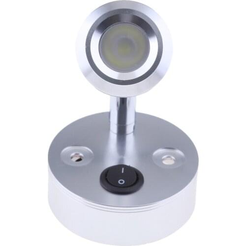 Marine Boat RV LED Reading Light Switch Lamp for Bedside Wall Mount - 12V 3W 6000K - Silver