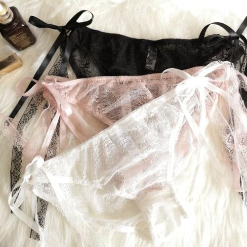 SP&CITY Japanese Lolita Style Transparent Underwear Women Lace Floral Embroidery Briefs Hollowed Sexy Panties Seamless Lingerie