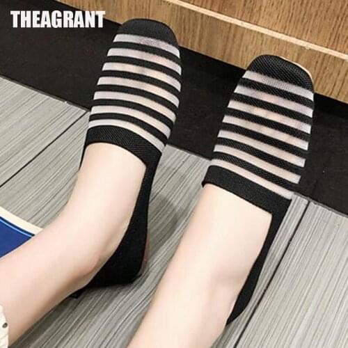 THEAGRANT Shoes for Women 2021 Breathable Soft Striped Shoes Woman Casual Flats Spring Summer Fashion Slip on Loafers WFS3100