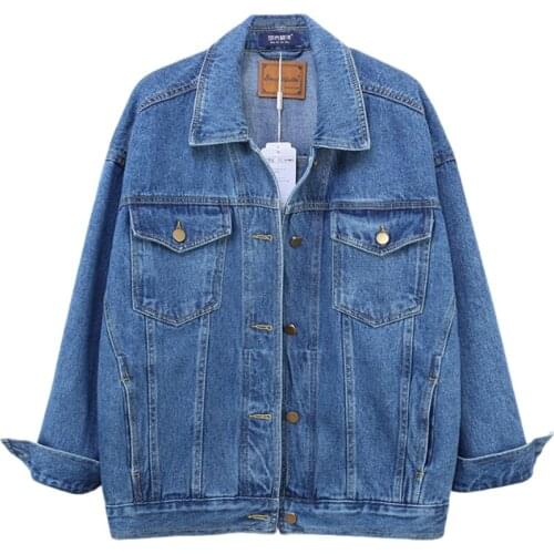 Women Vintage Denim Jacket New Autumn Korean Long Sleeve Plus Size Loose Jeans Coat Casual Harajuku Female Clothes Tide H1239