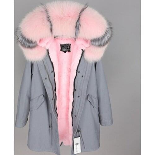 2021 Real Fur Coat Winter Jacket Women Long Parka Waterproof Big Natural Fox Fur Collar Hood Thick Warm Faux Rabbit Fur Liner