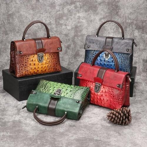 Crocodile Pattern Women Messenger Bags Genuine Leather Female Crossbody Shoulder Hand Bags Vintage For Ladies Handbags