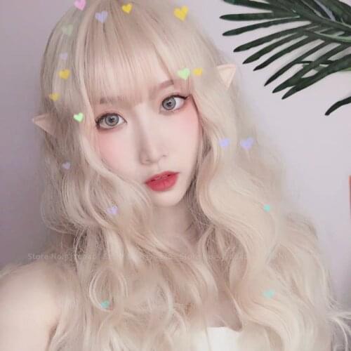 Women Anime Princess Elf Cosplay Wigs Long Curly Hair Air Bangs British Style Carnival Party Stage Performance Accessories Props