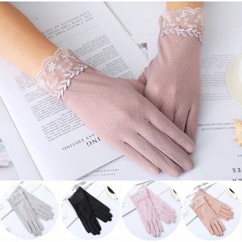Summer Driving Gloves Female Riding Sunscreen Anti-ultraviolet Thin Ice Silk Lace Anti-UV Sexy Touch Screen Viscose Gloves