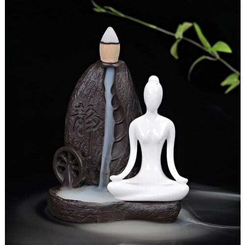 1Pcs Creative Home Decor Ceramic Yoga Girl Censer Backflow Incense Cones Burner Towel Incense Holder Use in Office Teahouse