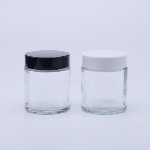 2pcs 80g Glass Cream Jars Cosmetic Packaging with lid plastic caps & inner liners round empty small glass jars