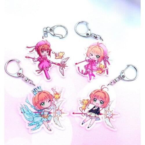 4 Pcs/lot Anime Cardcaptor Sakura acrylic Keychain key ring figure bag pendant toys gifts