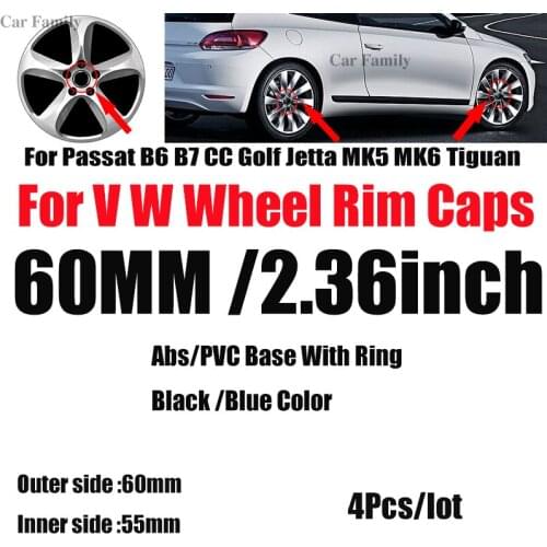4pcs 60mm Badge For Passat B6 B7 CC Golf MK5 MK6 Tiguan Label Car Wheel Center Hub Caps Chrome Base Auto Rims Emblem Cover