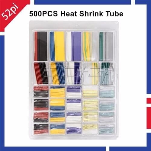 500Pcs/Set 10 Color 6 Size Assorted 2:1 Heat Shrink Tube Set Shrinkable Tubing Sleeve Wire Cable Kit
