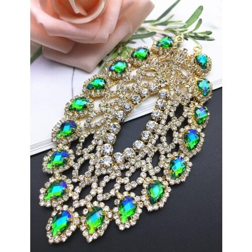 Handmade 6.2 * 11.5 cm crystal sequins on the side of the rhinestone applique for dress/dance clothing accessories 10 colors