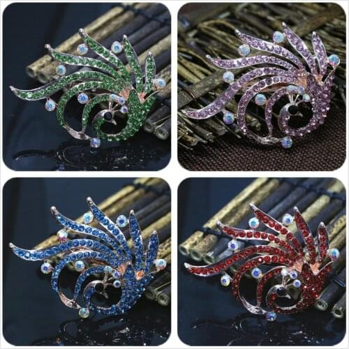 Special animal design rose gold-color colorful peacock brooches clear crystal charms pins jewelry 56*76mm Y