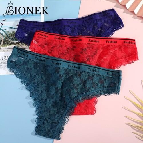 BIONEK Ladies Sexy Thong Japanese Girls Hollow Lace Panties Sexy Low-waist Womens See-through Underwear S-L