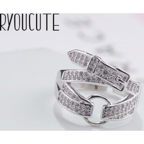Bijoux Fashion Real Silver Color Zircon Belt Rings for Women Boho Adjustable Antique Rings Anillos