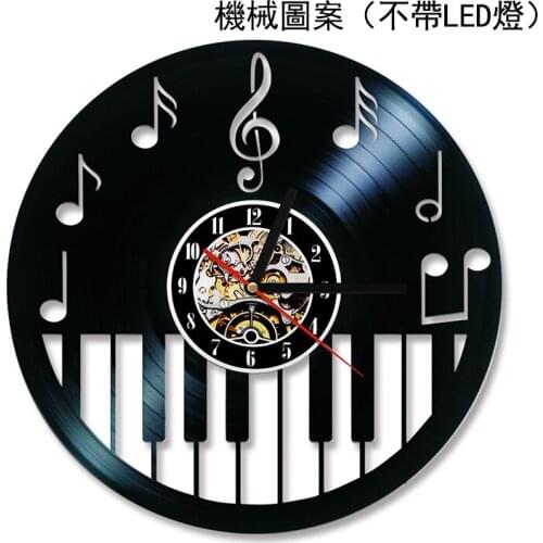 European clock hollow piano keyboard vinyl creative clock black round LED wall music decoration art