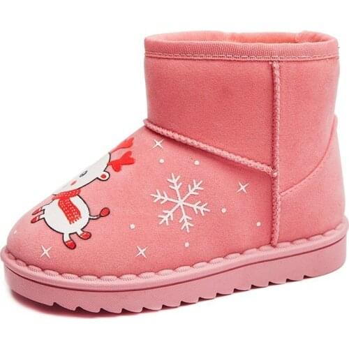 Children Winter Boots for Boys Rubber Sole Girls Snow Boots Warm Thick Cotton Kids Ankle Boots Christmas Elk Cartoon Sweet Cute