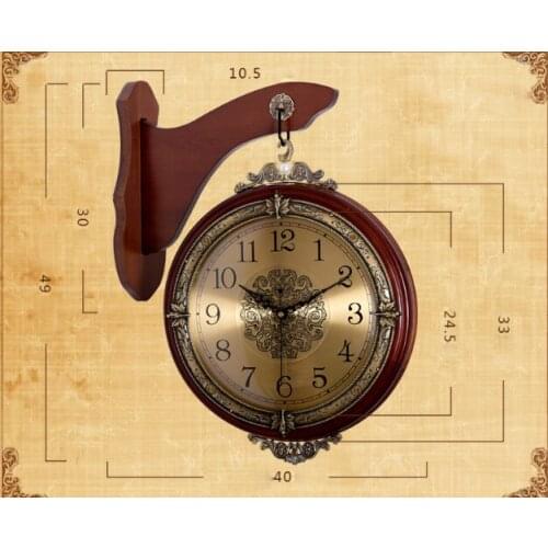 Solid Wood Double-sided Clock Living Room Creative Wall Clock American Pastoral Clock European-style Quartz Wall Decorations