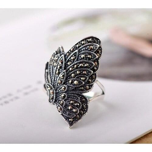 L&P Thai Silver 925 Pure Silver Butterfly Rings For Women Girl Scripture Gift Ring Thai Silver Jewelry Accessories