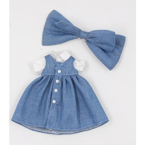 ICY DBS Blyth doll toy outfit icy licca blue Denim dress hairpin white shirt anime suit girls